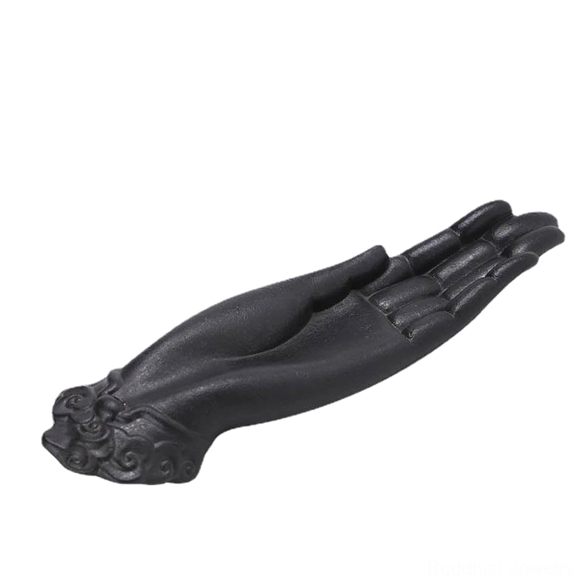 Buddha hand ceramic incense burner with auspicious clouds, complete product display showing craftsmanship