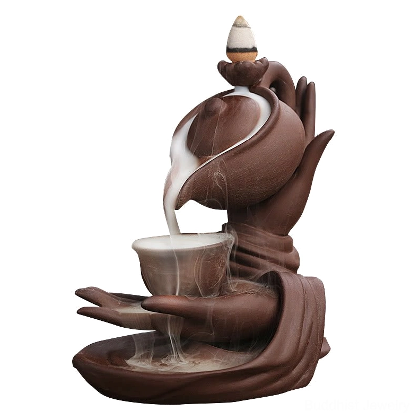 Master crafted Buddha hand backflow incense burner showcasing traditional ceramic artistry and design