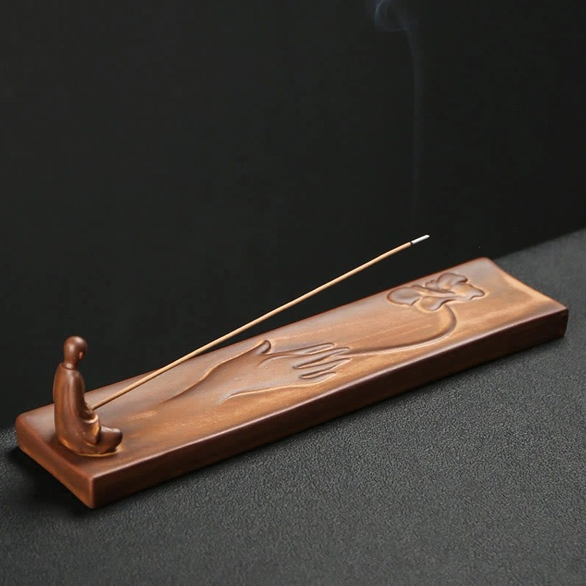 Buddha hand lotus ceramic incense burner, symbolizing compassion and spiritual awakening
