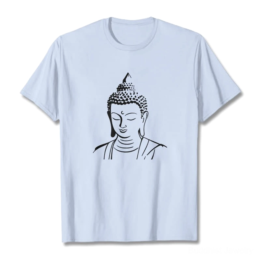 Spiritual cotton t-shirt Buddha head flat lay studio product photography
