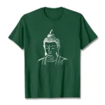 Buddha head print cotton t-shirt flat lay front view dark green with black graphic