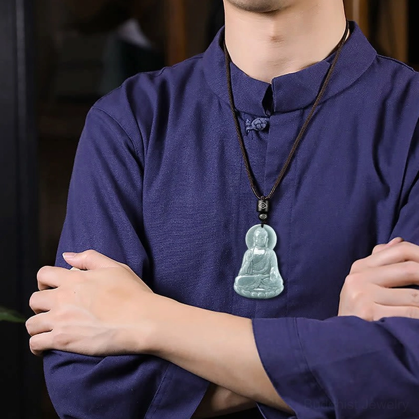 Back of Amitabha Buddha jade pendant rear smooth uncarved jade surface lotus base outline