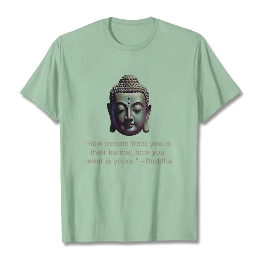 Buddhist philosophy karma t-shirt gift presentation showing all available color variations