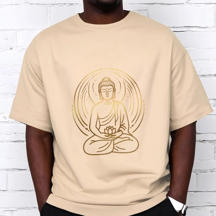 Light cyan buddha lotus golden halo T-shirt unisex fit casual wear