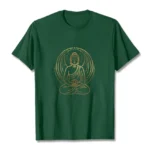 Buddha lotus golden halo T-shirt flat lay front view on white background