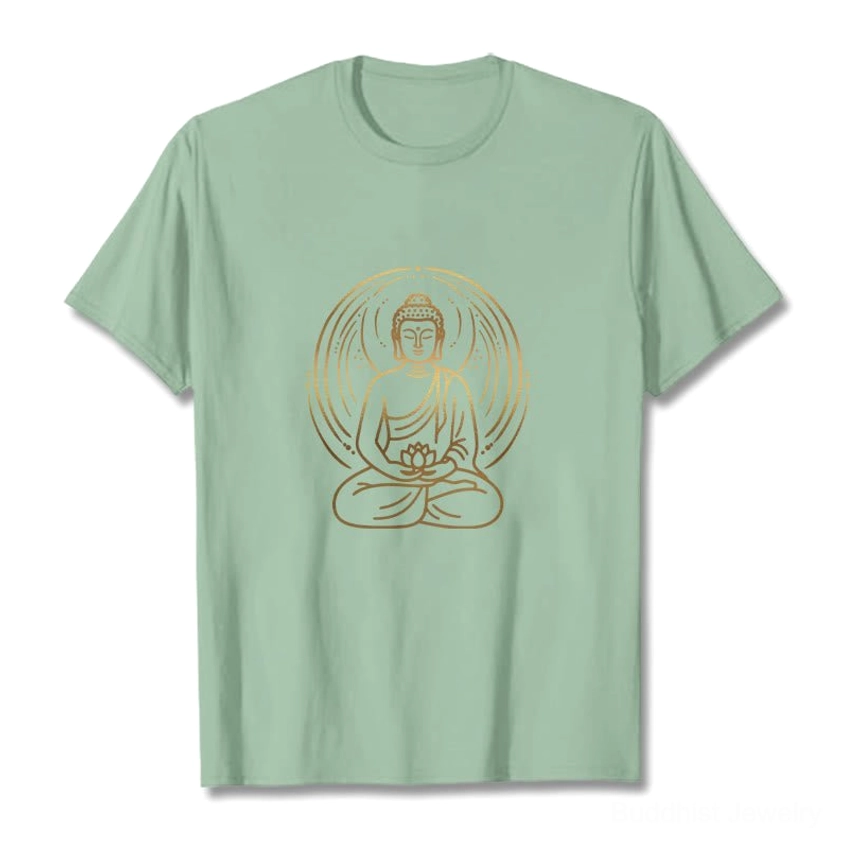 Buddha lotus golden halo T-shirt packaging and presentation unboxing