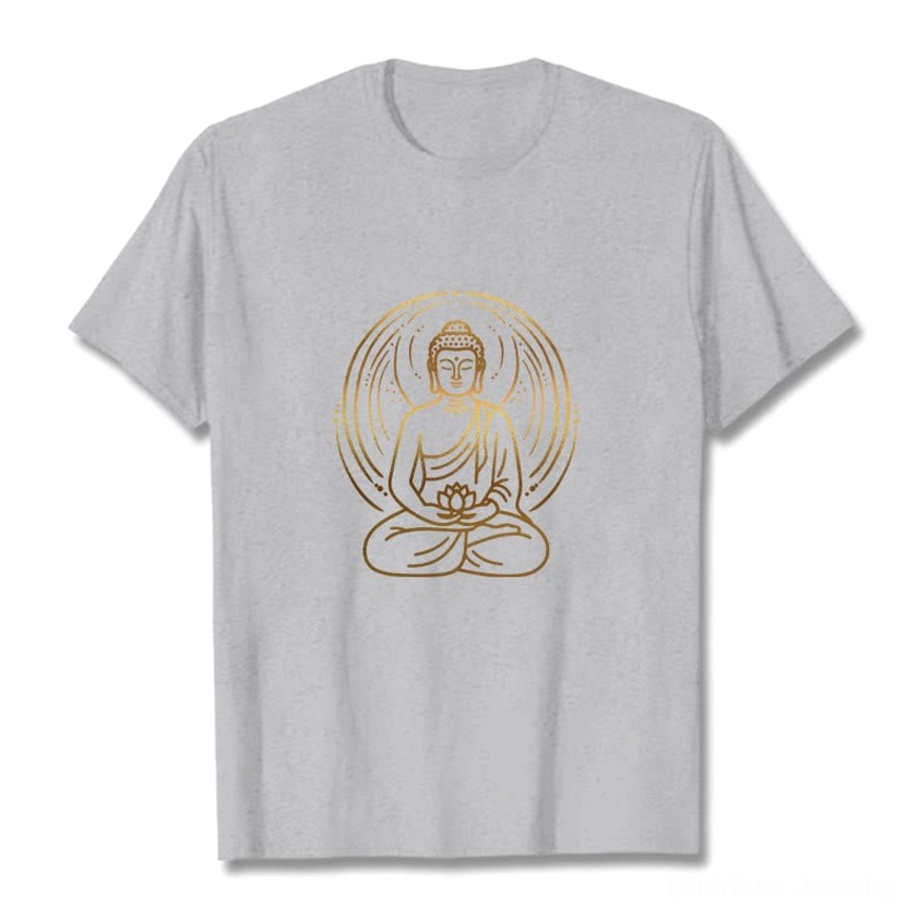 Buddha lotus golden halo spiritual T-shirt for meditation and inner peace practice