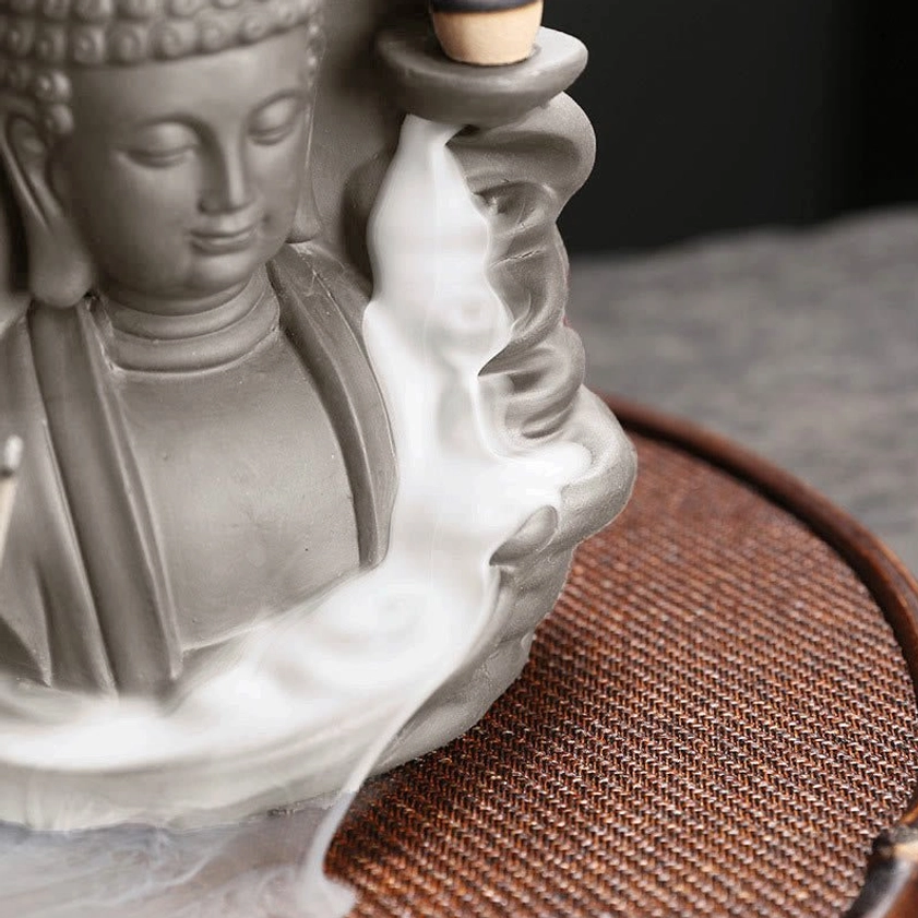 Buddha lotus incense holder with cascading smoke effect - zen home decor piece