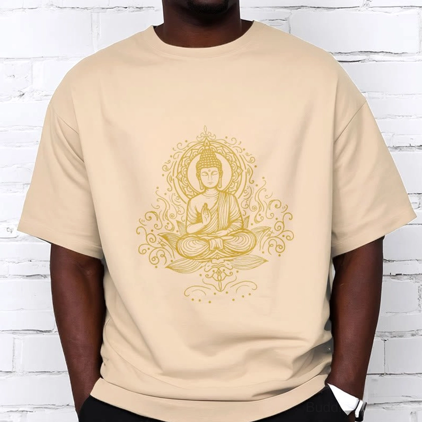 Light grey Buddha lotus t-shirt flat lay front display crew neck unisex fit premium cotton