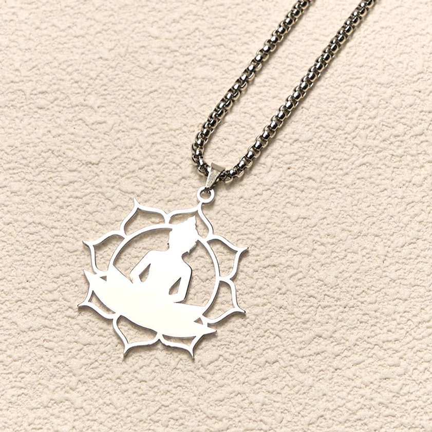 Buddha lotus pendant necklace handmade artisan stainless steel spiritual