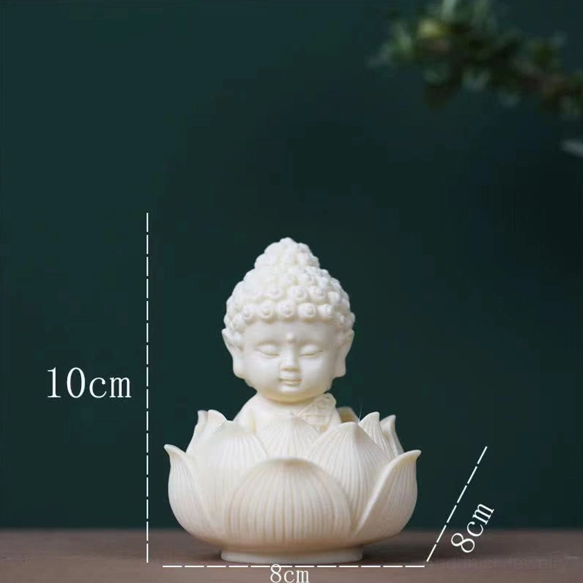 Baby Buddha on lotus statue with size reference - 10cm height 8cm width ivory fruit