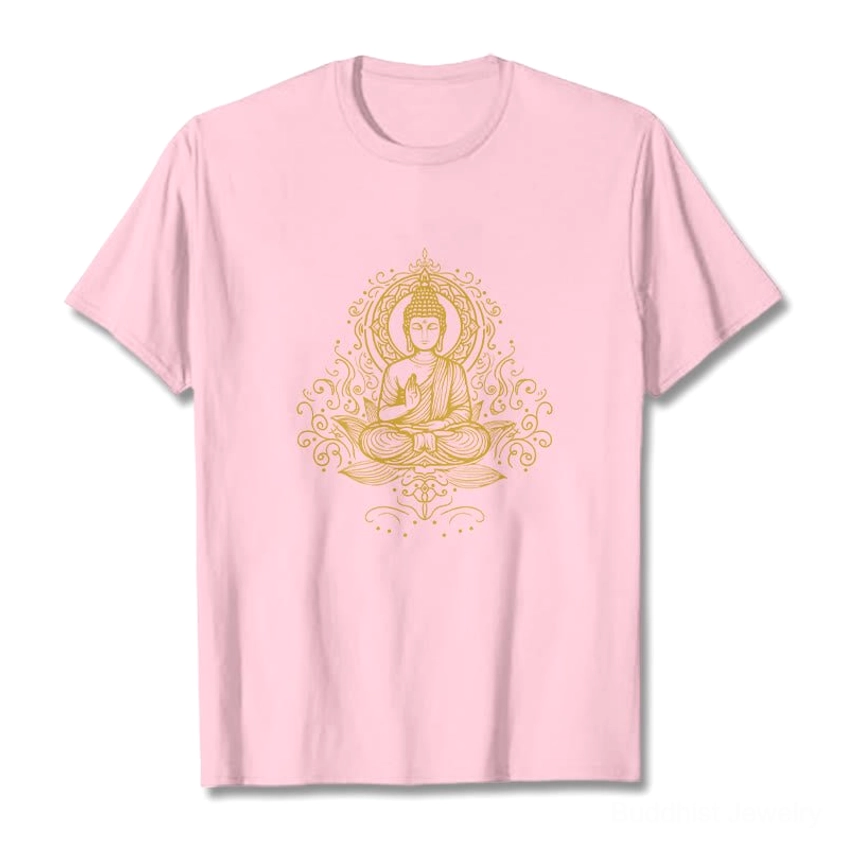 Buddha lotus meditation t-shirt back view showing design placement on unisex fit