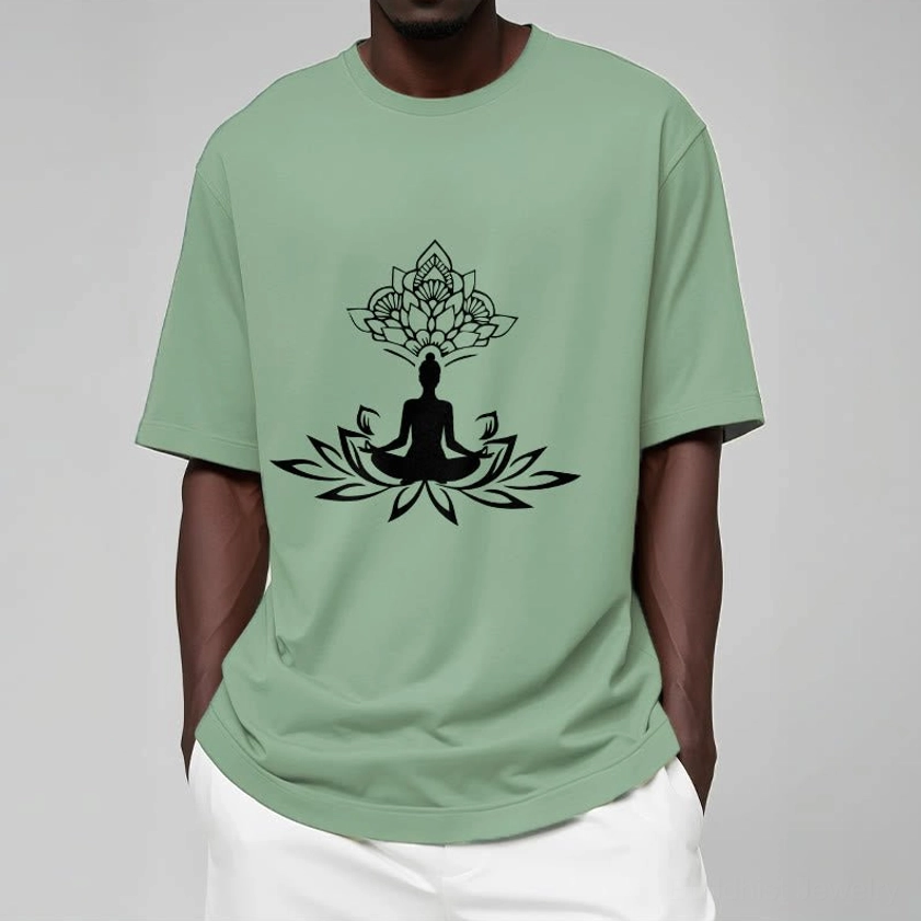 Buddha lotus graphic tee fabric texture 100% cotton premium quality close up