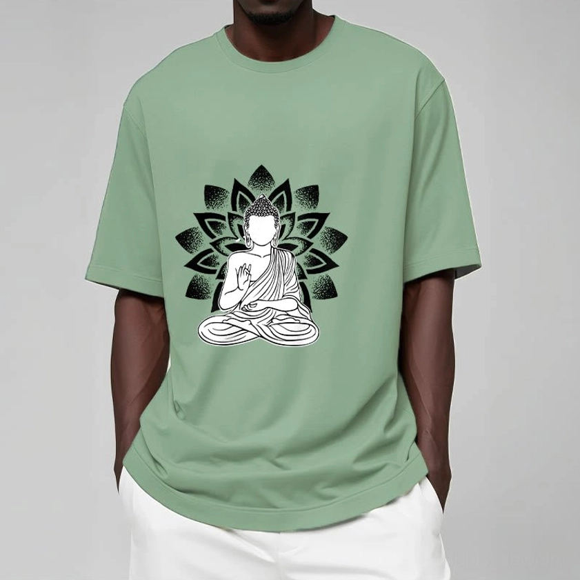 Seated Buddha lotus print t-shirt eco-friendly sustainable hand-crafted