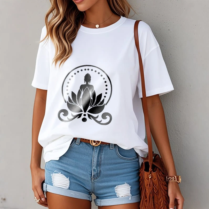 Buddha lotus meditation t-shirt light cyan color flat lay front spiritual design