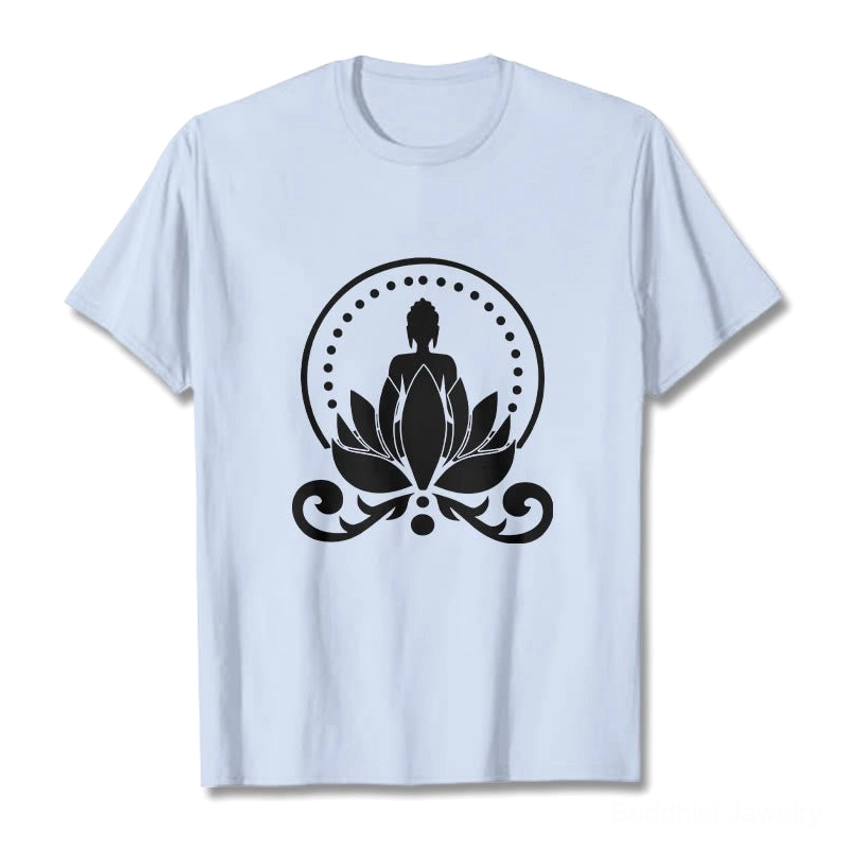 Light cyan Buddha lotus meditation t-shirt lifestyle casual spiritual wear graphic