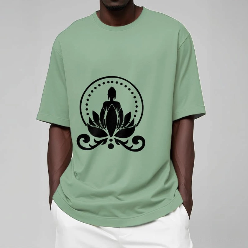 Light grey Buddha lotus meditation t-shirt lifestyle wear casual spiritual fashion