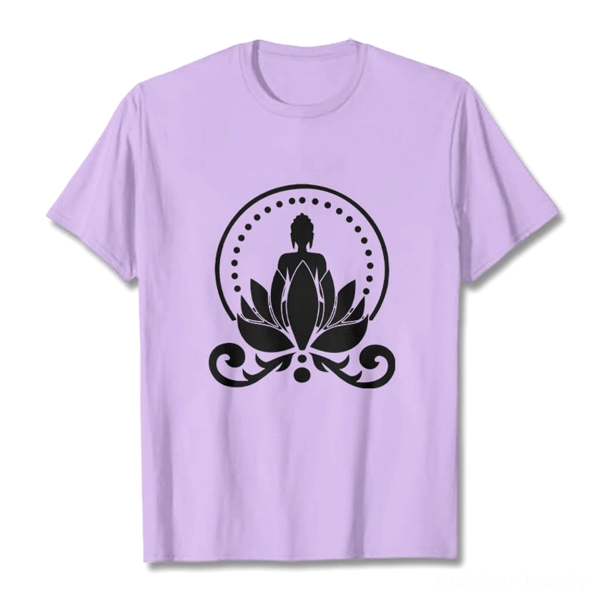 Buddha lotus meditation t-shirt lifestyle model casual wear spiritual graphic design