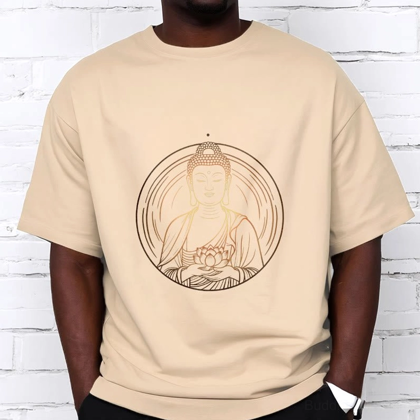 Buddha lotus spiritual t-shirt light grey color front display with centered golden print