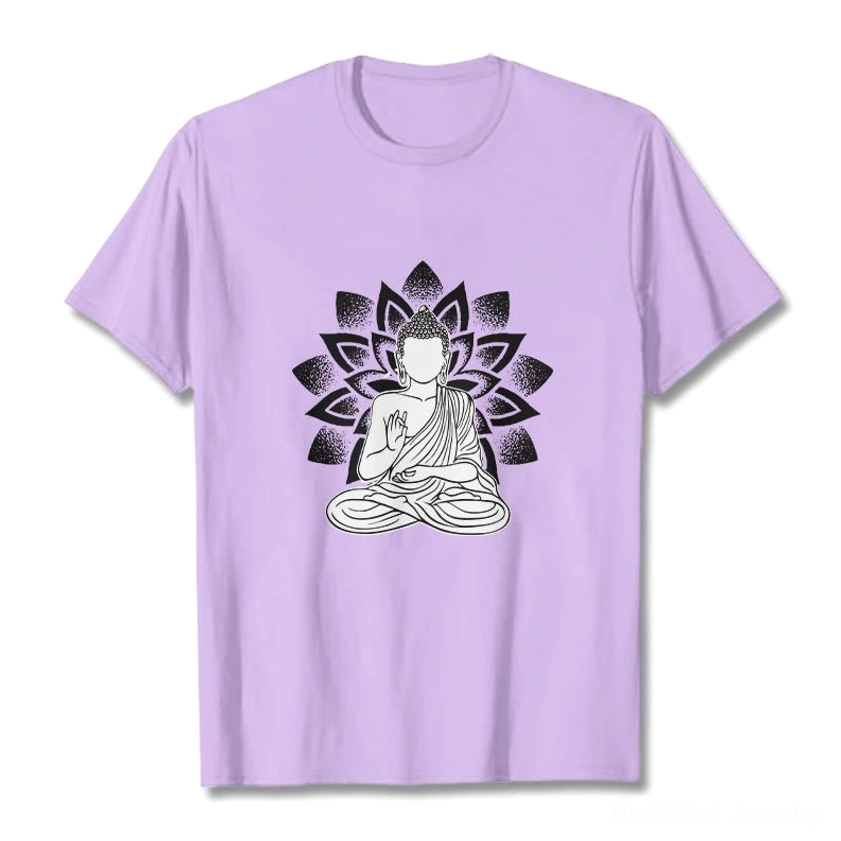 Light grey seated Buddha lotus cotton t-shirt versatile neutral color
