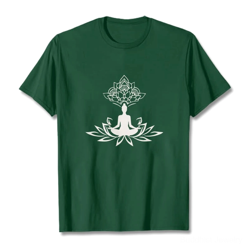Light grey Buddha lotus graphic t-shirt white print crew neck unisex fit