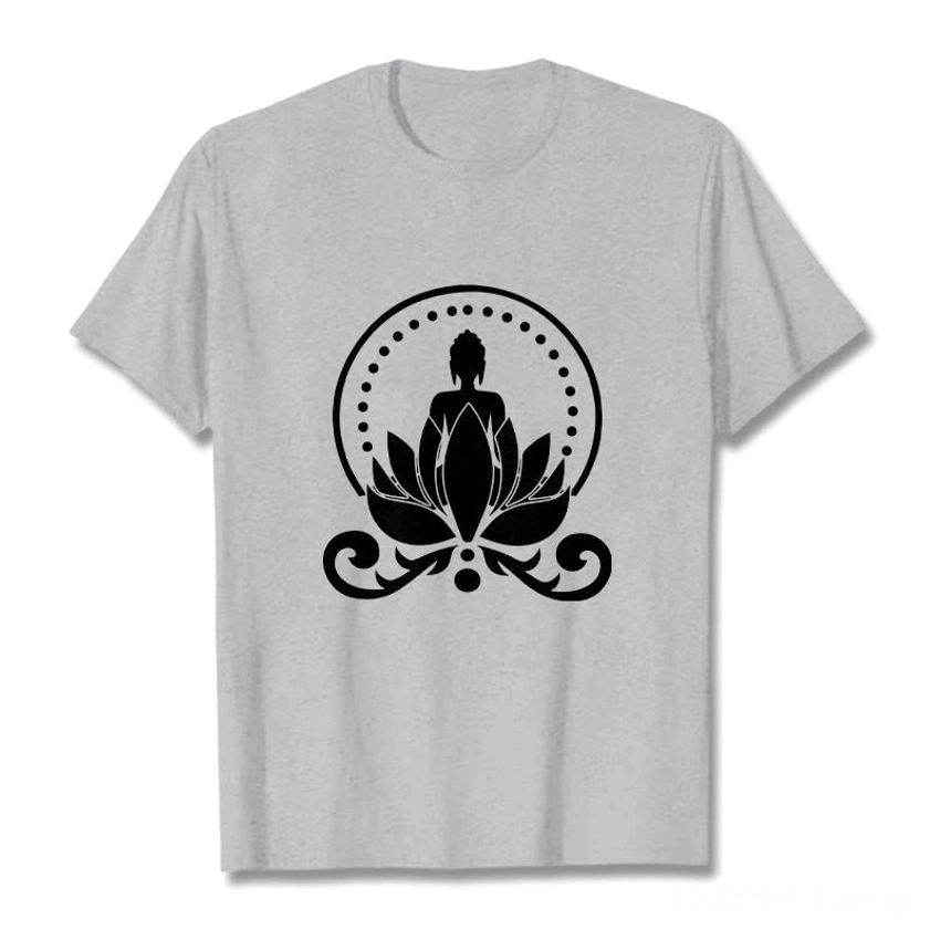 Light grey Buddha lotus spiritual t-shirt mens casual lifestyle meditation graphic tee