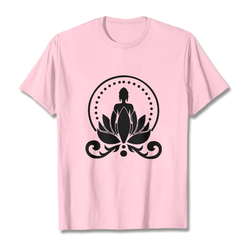 Men wearing light grey Buddha lotus spiritual t-shirt casual fit meditation tee