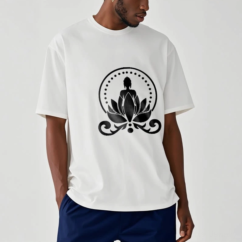 Men wearing white Buddha lotus spiritual t-shirt casual fit meditation graphic tee