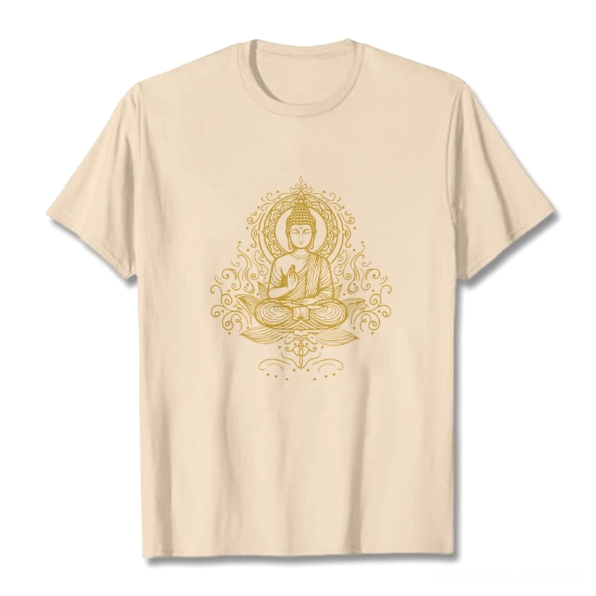 Buddha lotus meditation t-shirt worn with accessories spiritual mindfulness fashion lifestyle