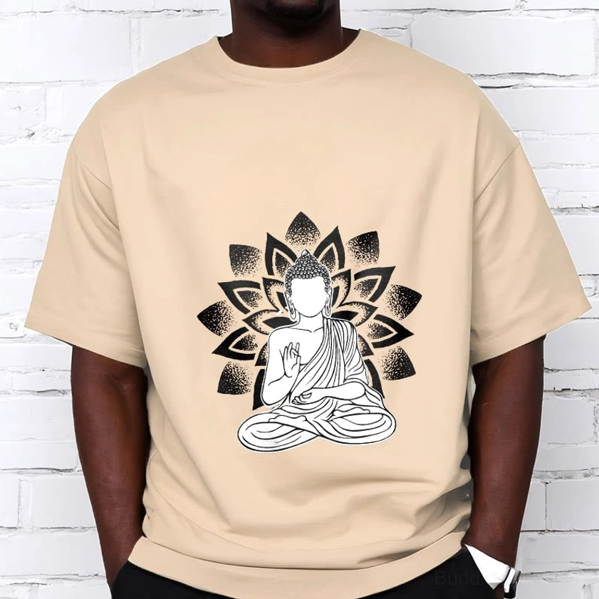 Buddha lotus print t-shirt unisex crew neck short sleeve everyday wear