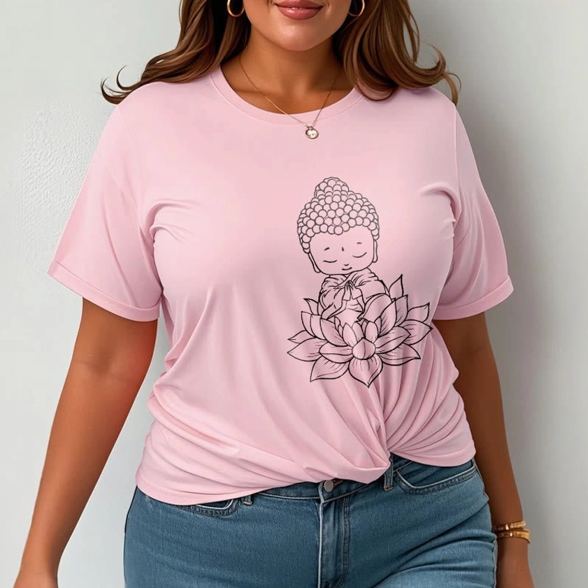 Buddha lotus t-shirt unisex fit model wearing multiple color and size options displayed