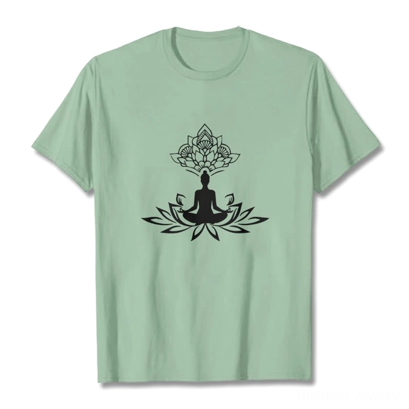 White Buddha lotus meditation t-shirt yoga meditation practice everyday mindfulness
