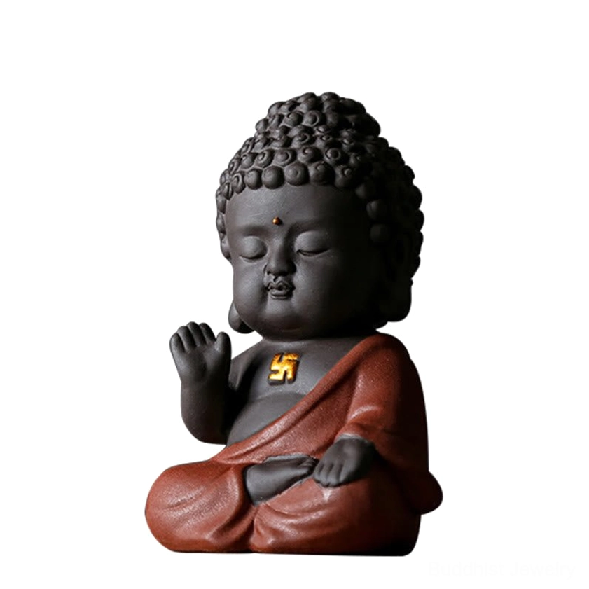 Handcrafted Buddha meditation statue in natural purple clay, compact size for personal spiritual practice and mindfulness journeys
