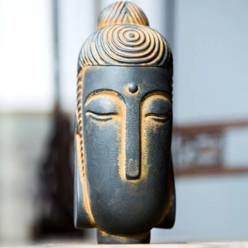 Buddhist meditation statue with serene closed eyes iron resin handcrafted sculpture