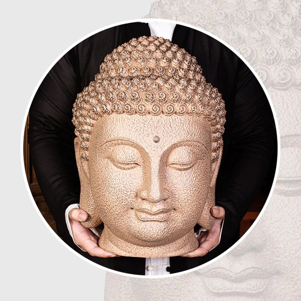 Meditating Buddha head statue back and side angles displaying full sculptural form and meditation symbolism