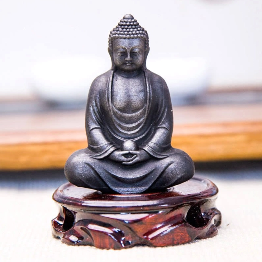 Meditating Buddha statue with rustic finish suitable for home meditation sanctuary