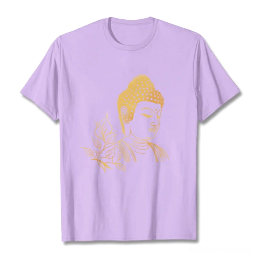 Buddhist spiritual graphic tee back view showing print design and crew neck collar