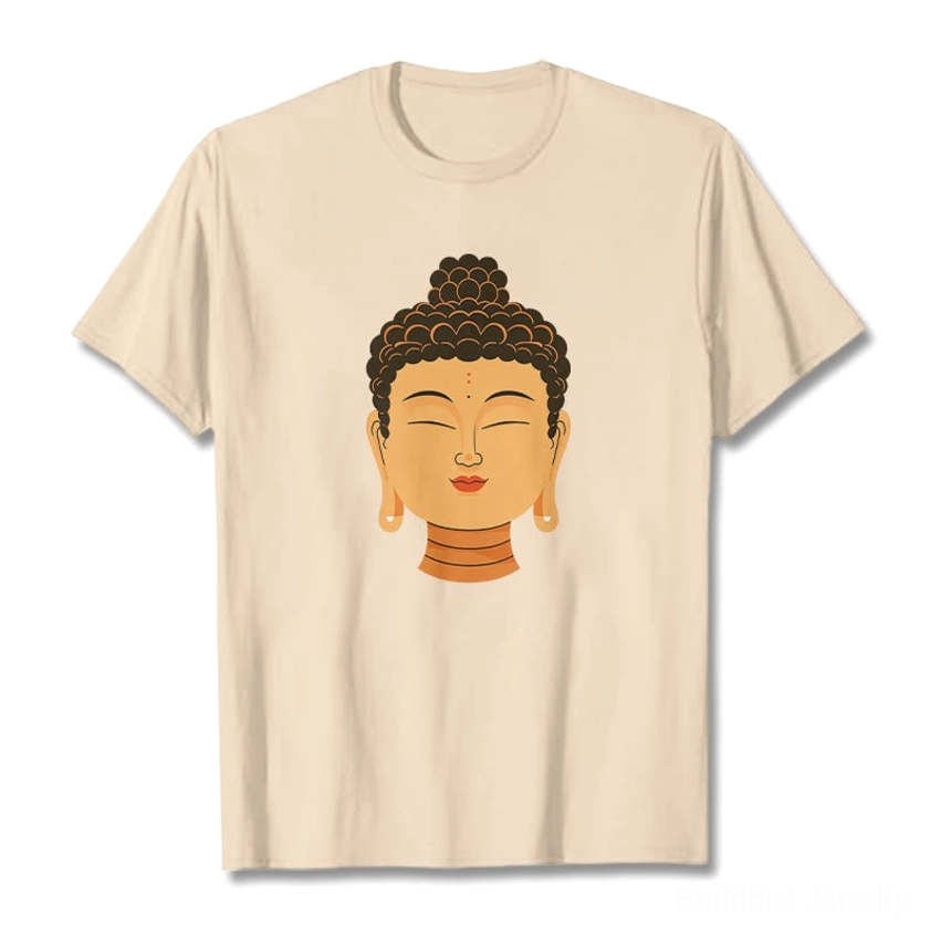 Bisque cream Buddha meditation t-shirt front flat lay premium cotton material