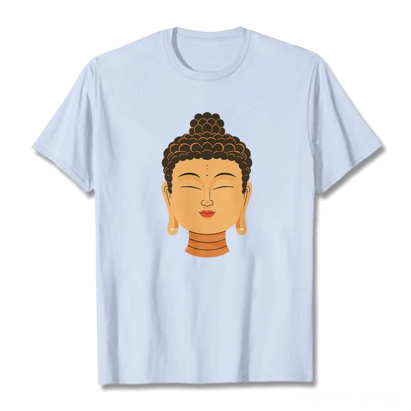 Bisque cream Buddha meditation t-shirt detail shot showing white ink print quality
