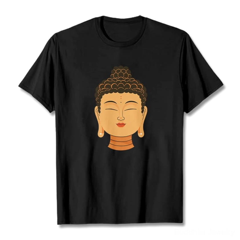 Black Buddha meditation t-shirt flat lay front view premium cotton fabric studio shot