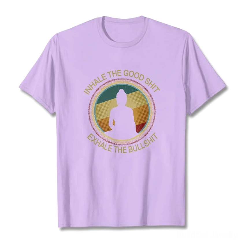 Multiple color variants of Buddhist meditation cotton t-shirt displayed together in natural lighting