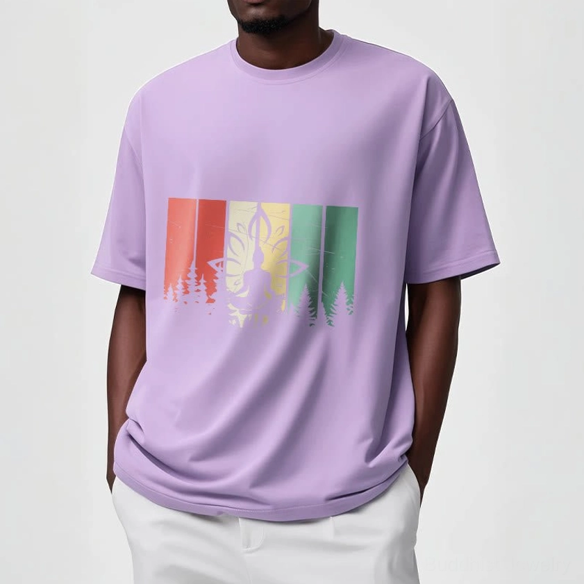 Lifestyle shot of person wearing spiritual Buddhist meditation t-shirt during yoga or mindfulness practice