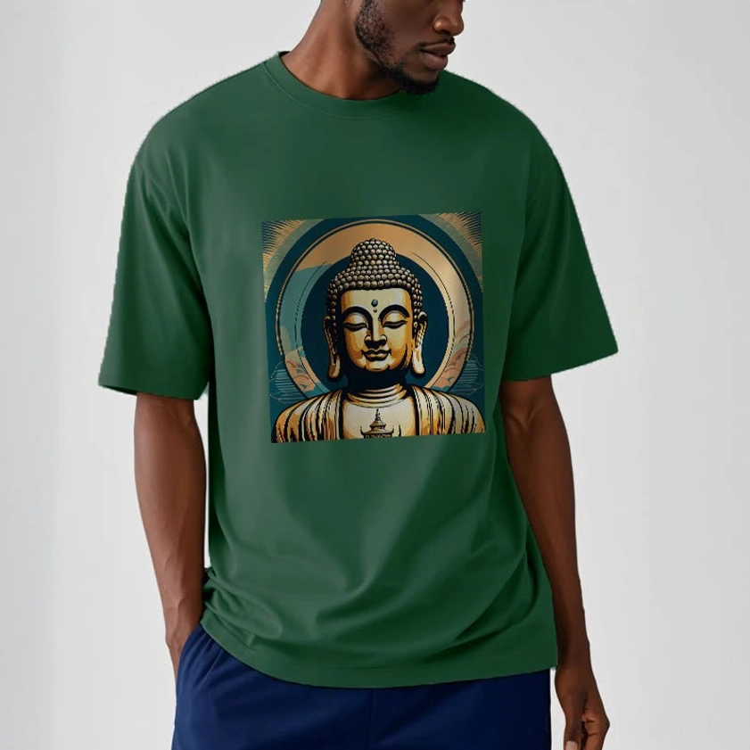 Buddhist spiritual t-shirt men light cyan casual outdoor style