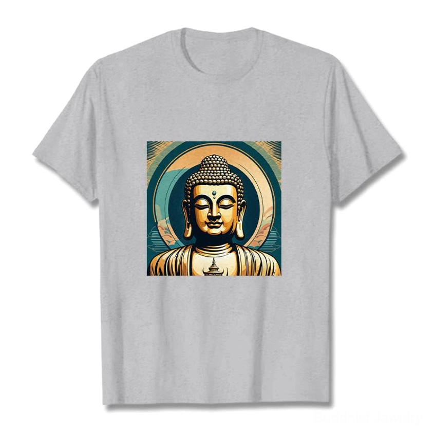 Golden Buddha spiritual t-shirt light grey casual everyday wear