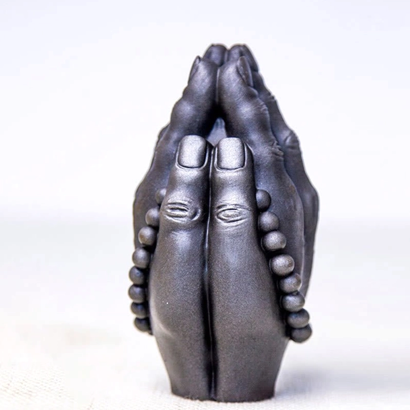 Polished Buddha Namaste hand statue with refined bronze finish and enhanced details for elegant home and office display