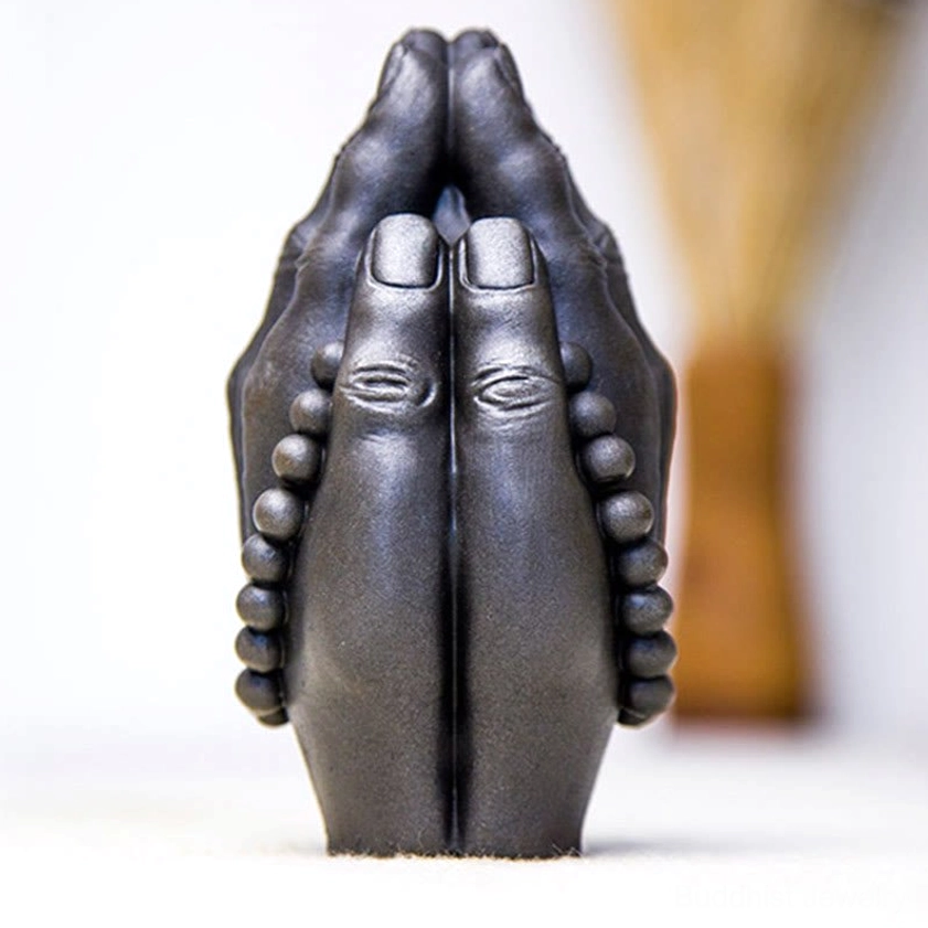 Buddha Namaste hand decorative statue with natural materials and eco-friendly construction for conscious collectors