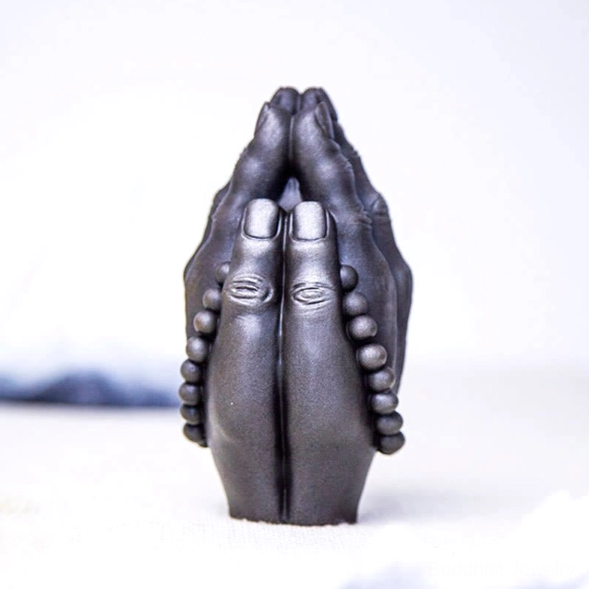 Iron powder resin Buddha hand Namaste meditation piece bringing mindfulness and good fortune to spiritual spaces