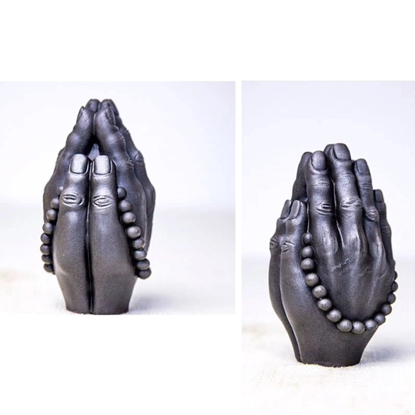 Handmade Buddha Namaste hand ornament bringing blessings prosperity and auspiciousness to meditation and yoga spaces