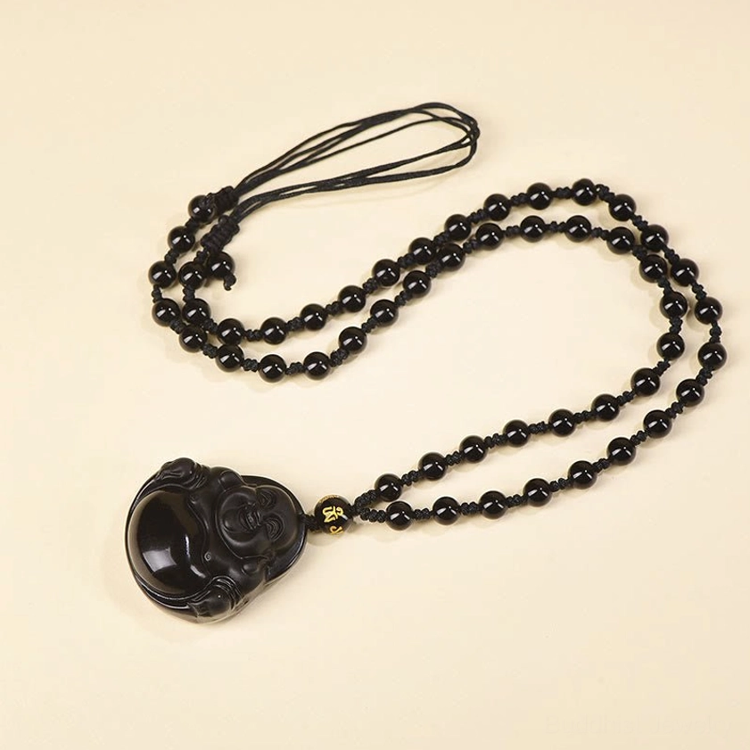 Buddha pendant glass bead chain necklace with transparent and natural bead options