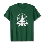 Buddha OM lotus spiritual t-shirt flat lay front view dark green with white graphic print